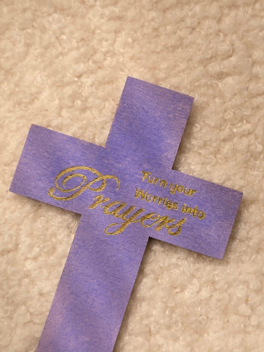 木製十字架磁貼—“Turn worries into prayers”